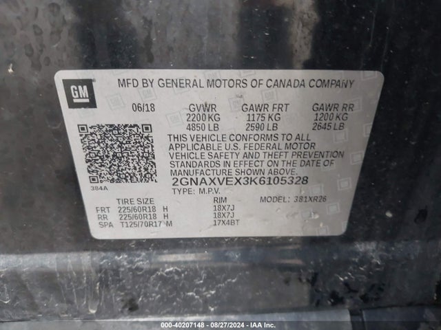 Chevrolet EQUINOX LT 2019 2GNAXVEX3K6105328 Image 9