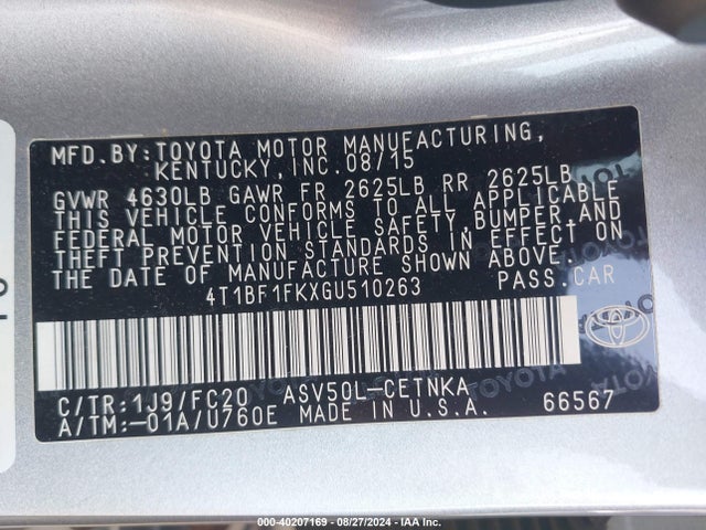 Toyota CAMRY LE 2016 4T1BF1FKXGU510263 Image 9
