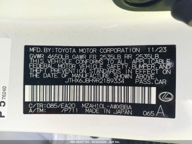 JTHX6JBH9R2189334 Lexus UX 250H