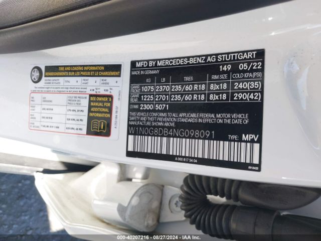 W1N0G8DB4NG098091 Mercedes-Benz Glc 300 Suv