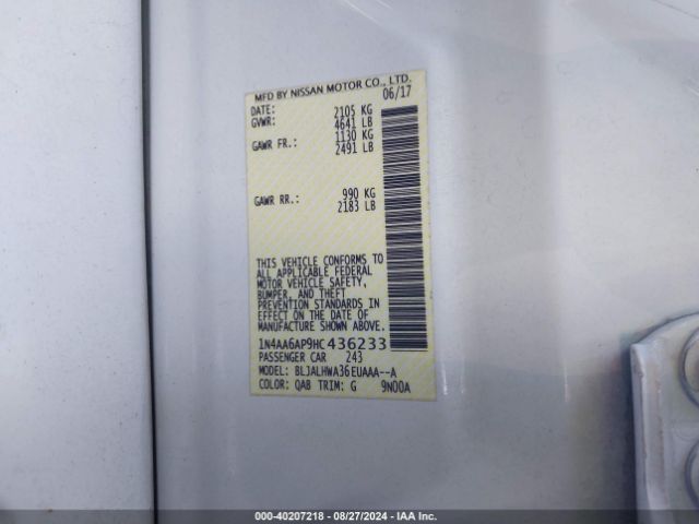1N4AA6AP9HC436233 Nissan Maxima 3.5 Platinum