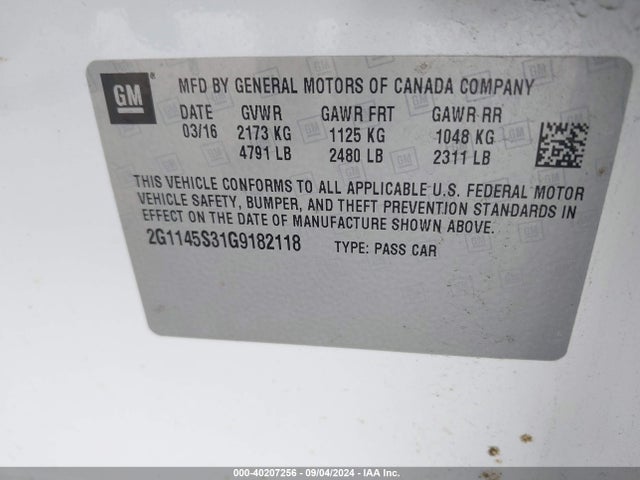 Chevrolet IMPALA 2LZ 2016 2G1145S31G9182118 Image 9