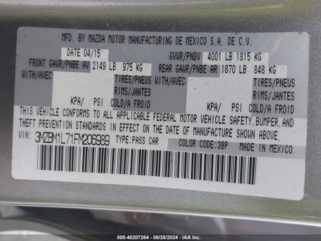 Mazda Mazda3 I Touring 2015 3MZBM1L71FM206989 Image 9