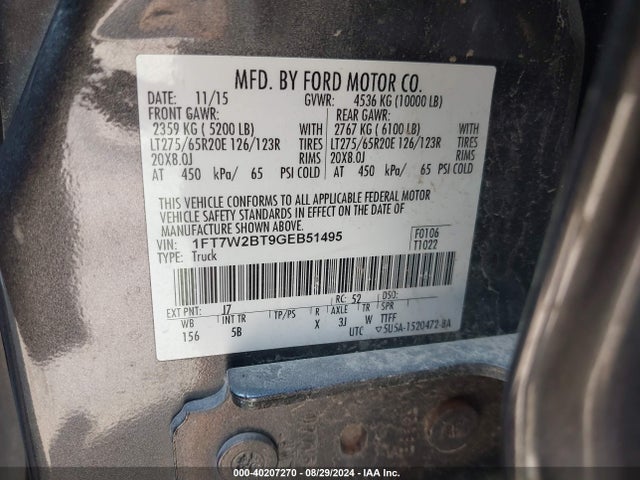 Ford F-250 Lariat 2016 1FT7W2BT9GEB51495 Image 9
