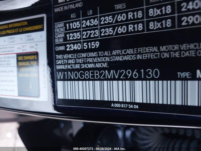W1N0G8EB2MV296130 Mercedes-Benz Glc 300 4matic Suv