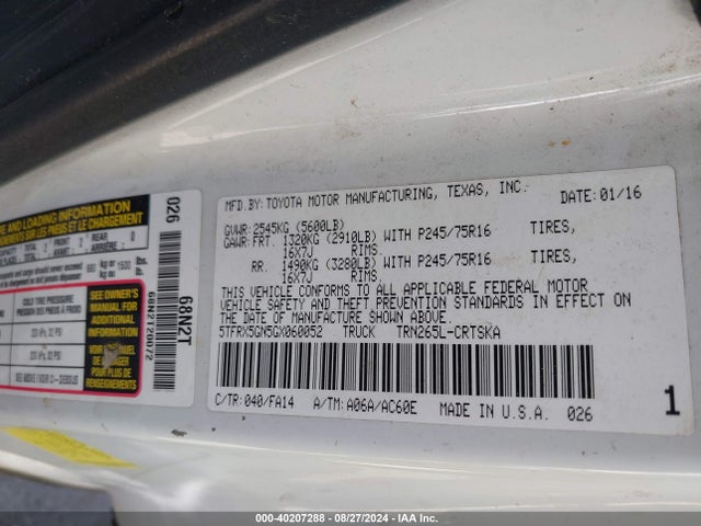5TFRX5GN5GX060052 Toyota 2tr-fe