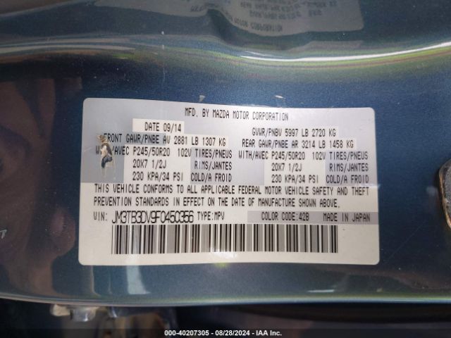 JM3TB3DV9F0450356 Mazda Cx-9 Grand Touring