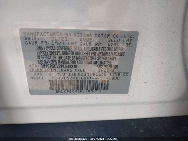 3N1CP5CV2PL548370 Nissan Kicks Sv Xtronic Cvt