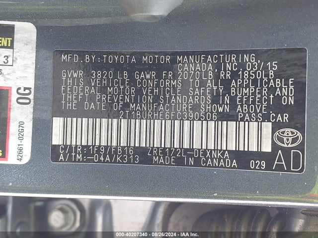Toyota COROLLA LE 2015 2T1BURHE6FC390506 Image 9
