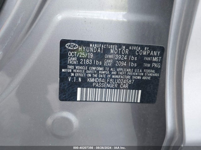 Hyundai ELANTRA SEL 2020 KMHD84LF8LU024587 Image 9