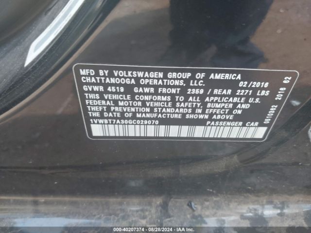 1VWBT7A30GC029070 Volkswagen Passat 1.8t Se