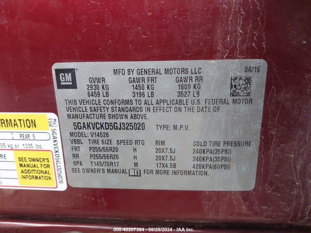 Buick Enclave Premium 2016 5GAKVCKD5GJ325020 Image 9