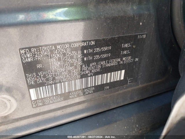 Toyota Rav4 Limited 2019 JTMN1RFV4KD502189 Image 9