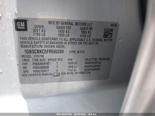 1GNSCBKC5FR699284 Chevrolet Tahoe Lt