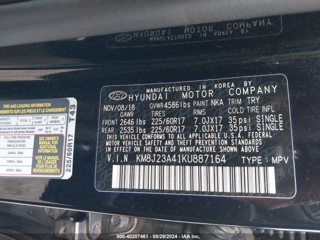 Hyundai TUCSON SE 2019 KM8J23A41KU887164 Image 9