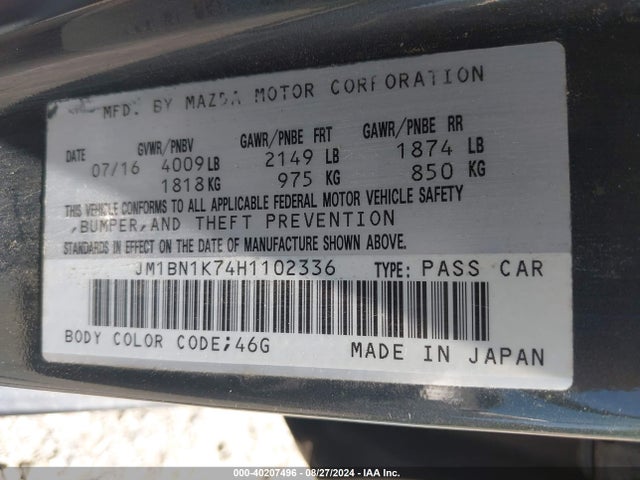 JM1BN1K74H1102336 Mazda Mazda3 Sport