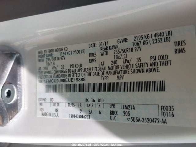Ford Escape Titanium 2014 1FMCU9J98EUE19888 Image 9