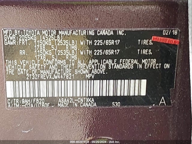 Toyota RAV4 LE 2018 2T3ZFREVXJW447821 Image 9