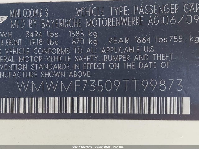 2009 MINI COOPER S WMWMF73509TT99873 Photo 8
