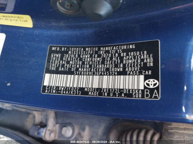 Toyota Corolla S Plus 2016 5YFBURHE3GP445124 Image 9