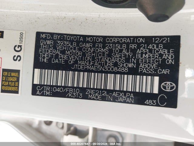Toyota COROLLA LE 2022 JTDEPMAE5N3008488 Image 9