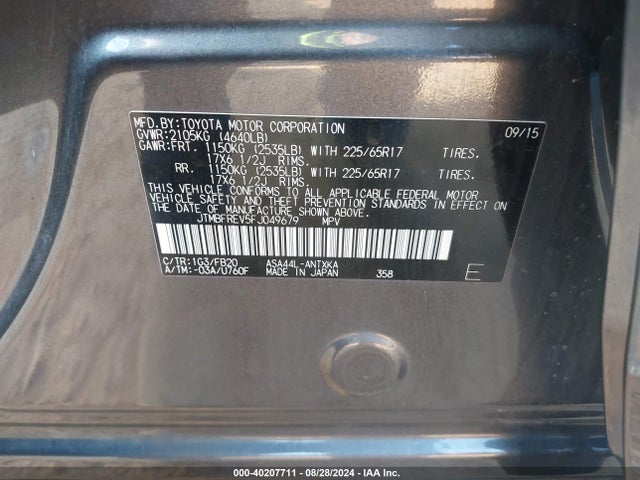 Toyota RAV4 LE 2015 JTMBFREV5FJ049679 Image 9