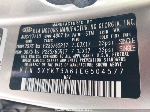 5XYKT3A61EG504577 KIA SORENTO LX