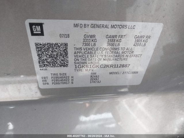 1GKS1GKC2KR112887 GMC Yukon Xl Slt
