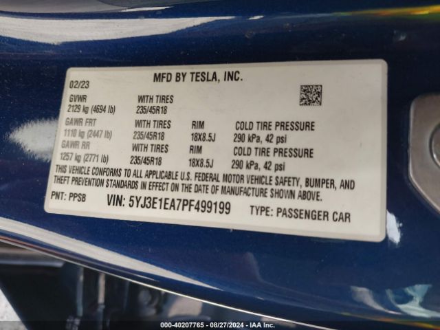 5YJ3E1EA7PF499199 Tesla Model 3 Rear-wheel Drive