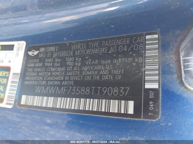 2008 MINI COOPER S WMWMF73588TT90837 Photo 8