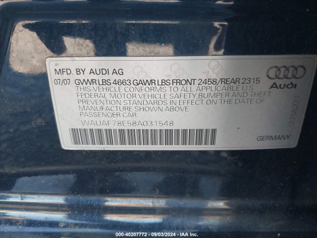 2008 AUDI A4 WAUAF78E58A031548 Photo 8