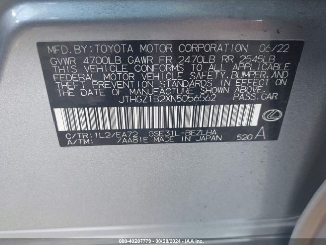 JTHGZ1B2XN5056562 Lexus Is 350 F Sport
