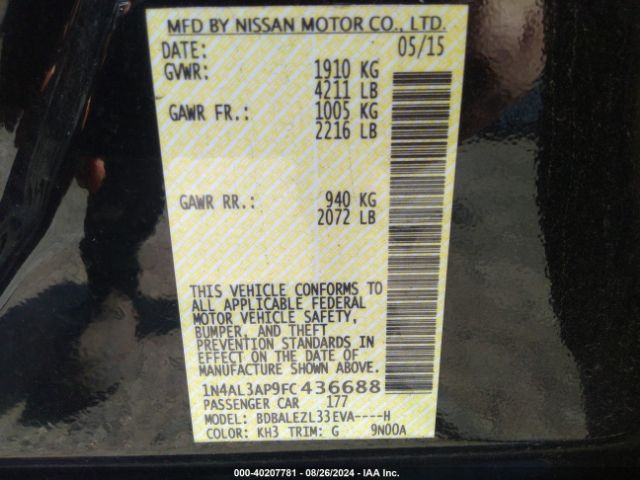 1N4AL3AP9FC436688 Nissan Altima 2.5 S