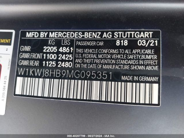 W1KWJ8HB9MG095351 Mercedes-Benz Amg C 63 S
