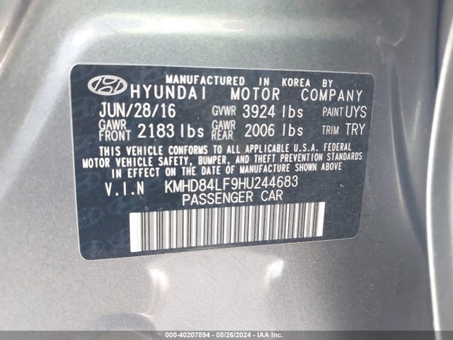 Hyundai Elantra Value Edition 2017 KMHD84LF9HU244683 Image 9