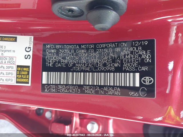JTDEPRAE1LJ090998 Toyota 2zr-fae