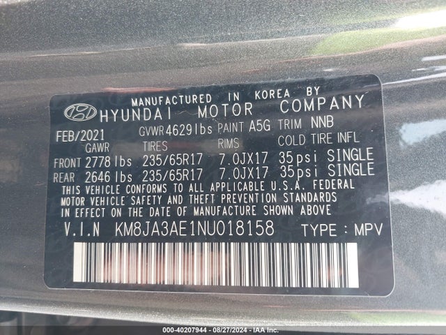 Hyundai TUCSON SE 2022 KM8JA3AE1NU018158 Image 9