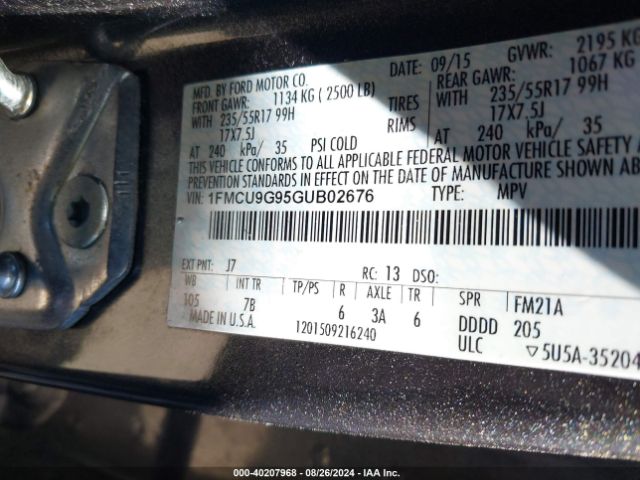 1FMCU9G95GUB02676 Ford ESCAPE SE