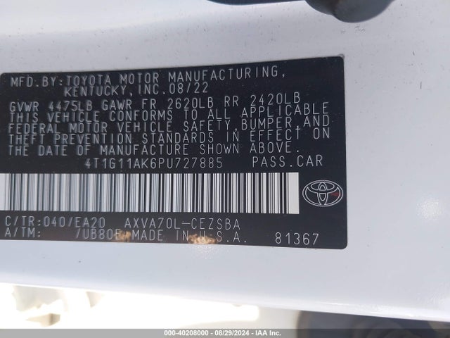 Toyota CAMRY SE 2023 4T1G11AK6PU727885 Image 9