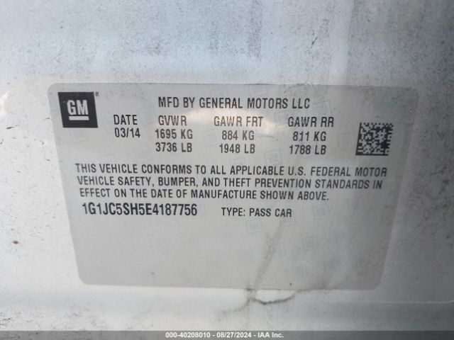 1G1JC5SH5E4187756 Chevrolet Sonic Lt Auto