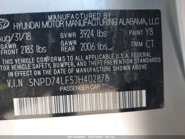 Hyundai ELANTRA SE 2018 5NPD74LF5JH402878 Image 9