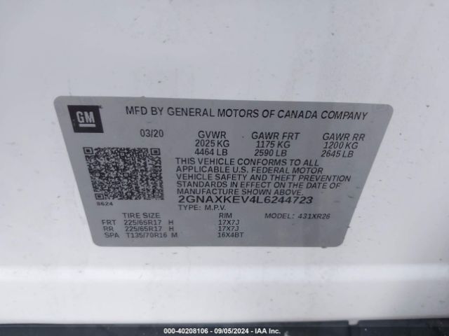 2GNAXKEV4L6244723 Chevrolet Equinox Fwd Lt 1.5l Turbo