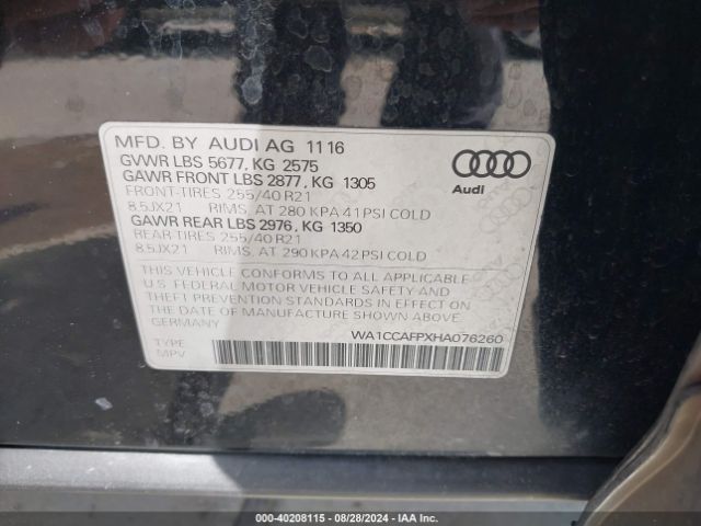 WA1CCAFPXHA076260 Audi Sq5 3.0t Premium Plus