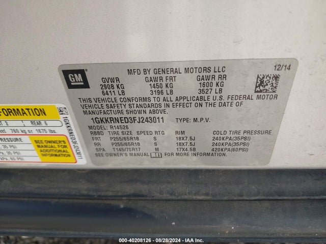 1GKKRNED3FJ243011 GMC Acadia Sle-1