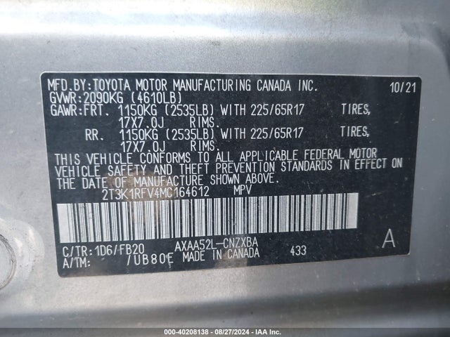 Toyota RAV4 LE 2021 2T3K1RFV4MC164612 Image 9