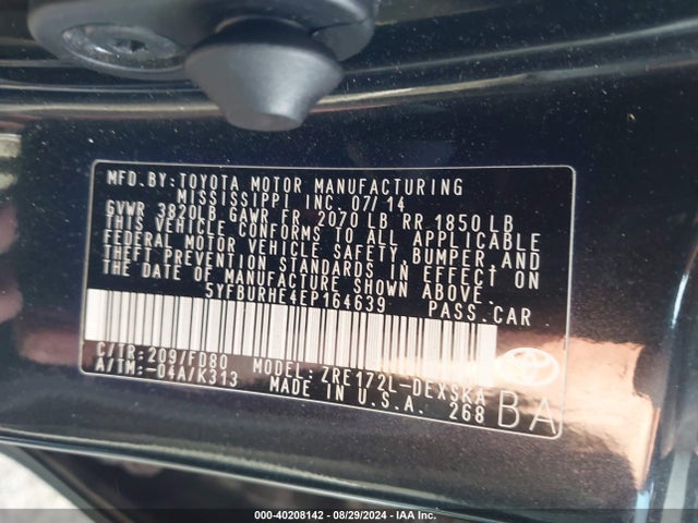 Toyota Corolla S Plus 2014 5YFBURHE4EP164639 Image 9