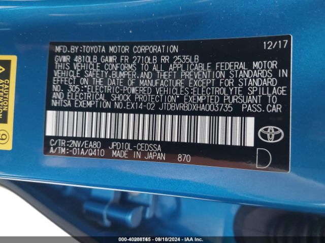 JTDBVRBDXHA003735 Toyota Mirai
