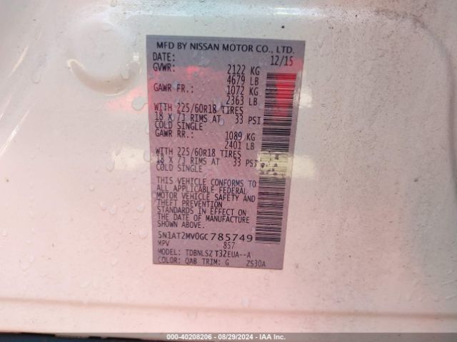 5N1AT2MV0GC785749 Nissan Rogue Sl