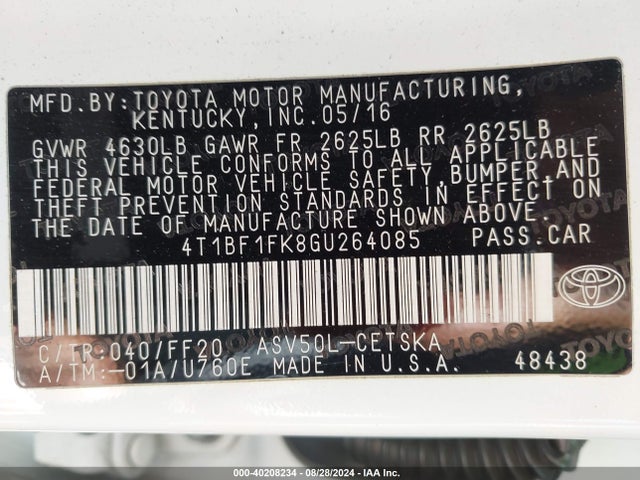Toyota CAMRY SE 2016 4T1BF1FK8GU264085 Image 9