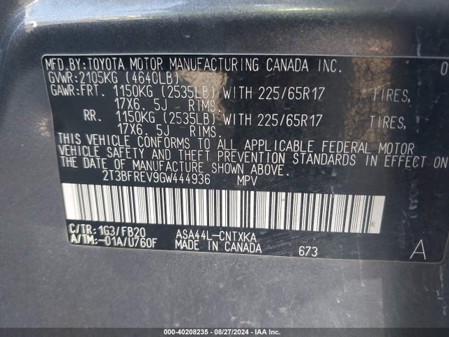 Toyota RAV4 LE 2016 2T3BFREV9GW444936 Image 9